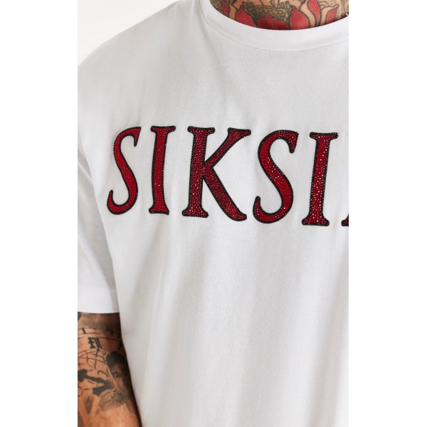 SikSilk White Rhinestone Oversized T-Shirt